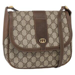 Authentic GUCCI GG Supreme Shoulder Bag PVC Beige Gold